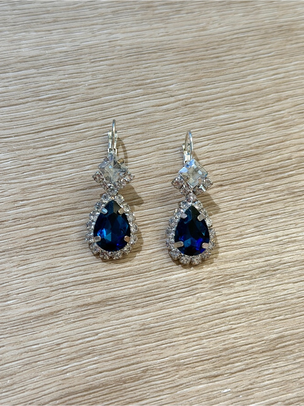 Sapphire Blue Teardrop Shape CZ Crystal Earrings Hook Dangle Costume Jewelry